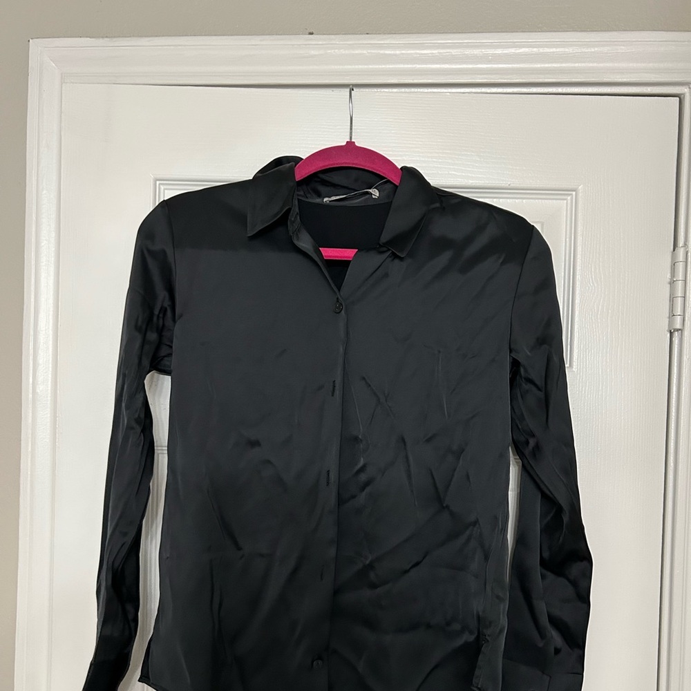 Long sleeve satin button up shirt